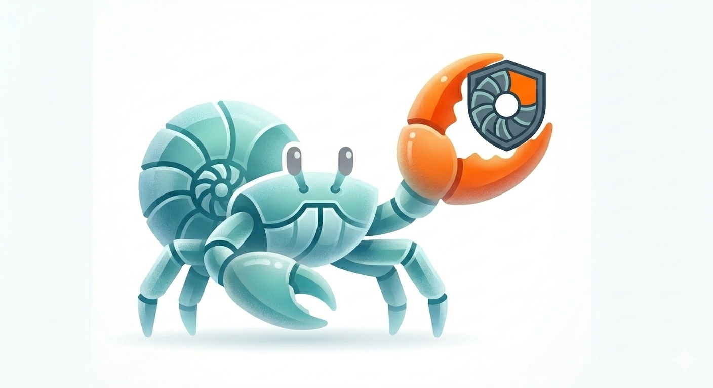 PrivacyShroud mascot — a hermit crab holding the privacy shield